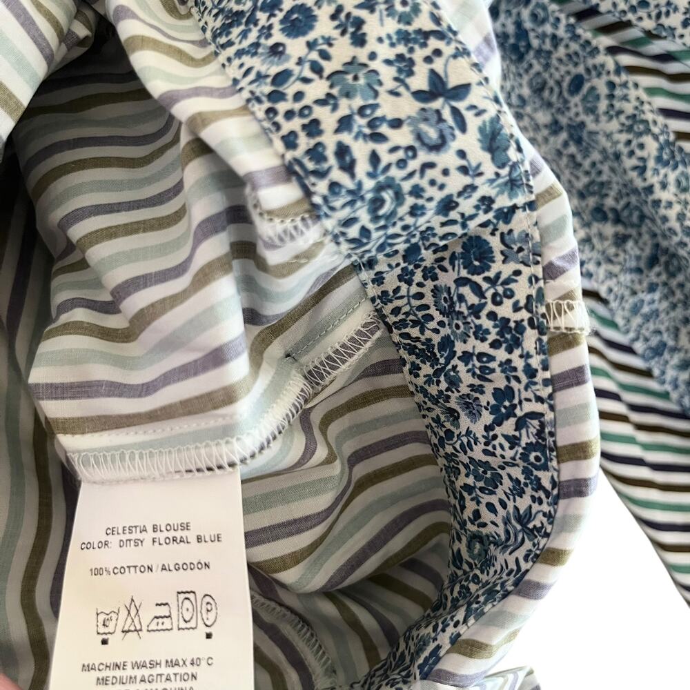 Silvia Tcherassi Celestia Belted Puff Sleeve Striped White Blue Blouse Size M - Picture 15 of 16